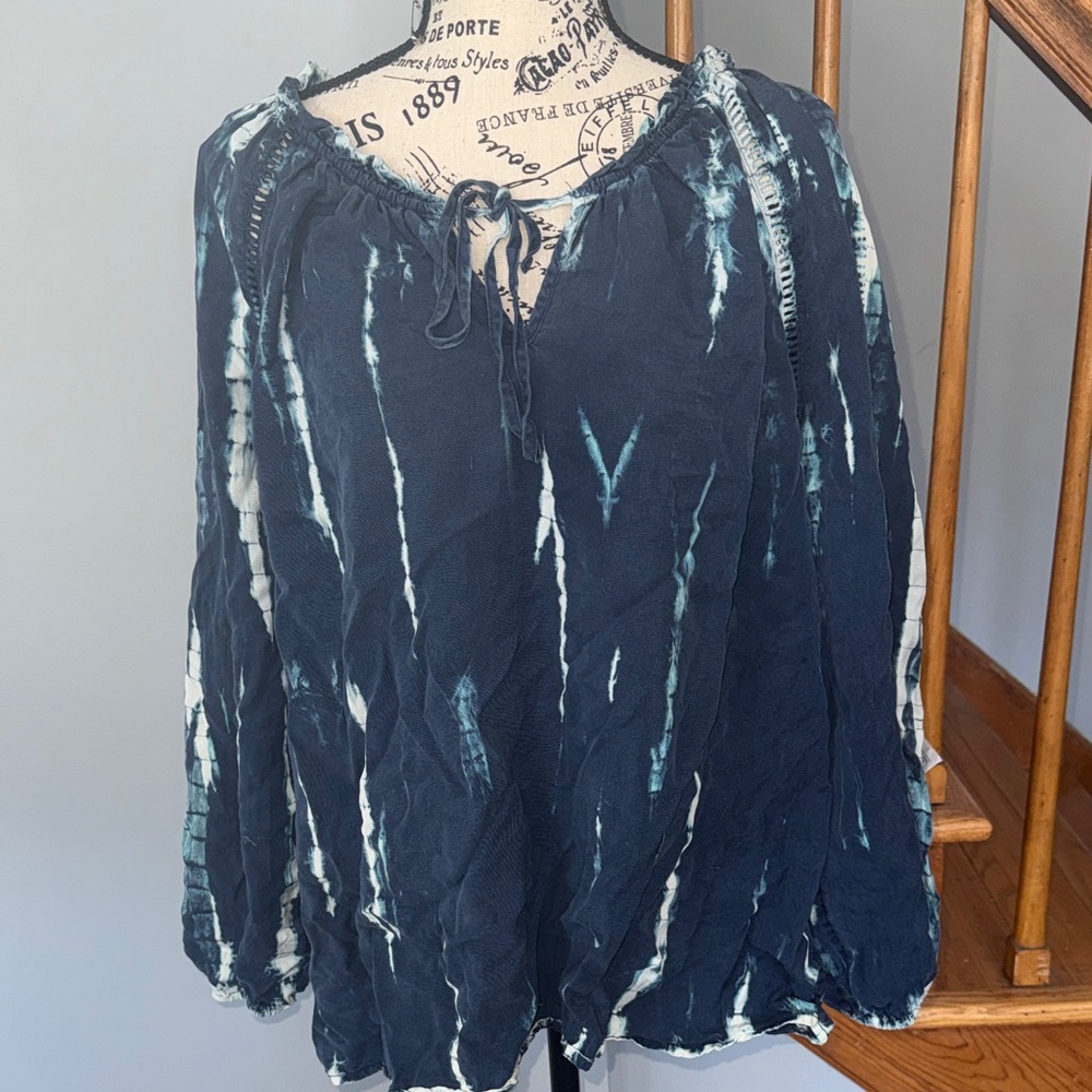Knox Rose Navy Blue Tie-Dye Blouse